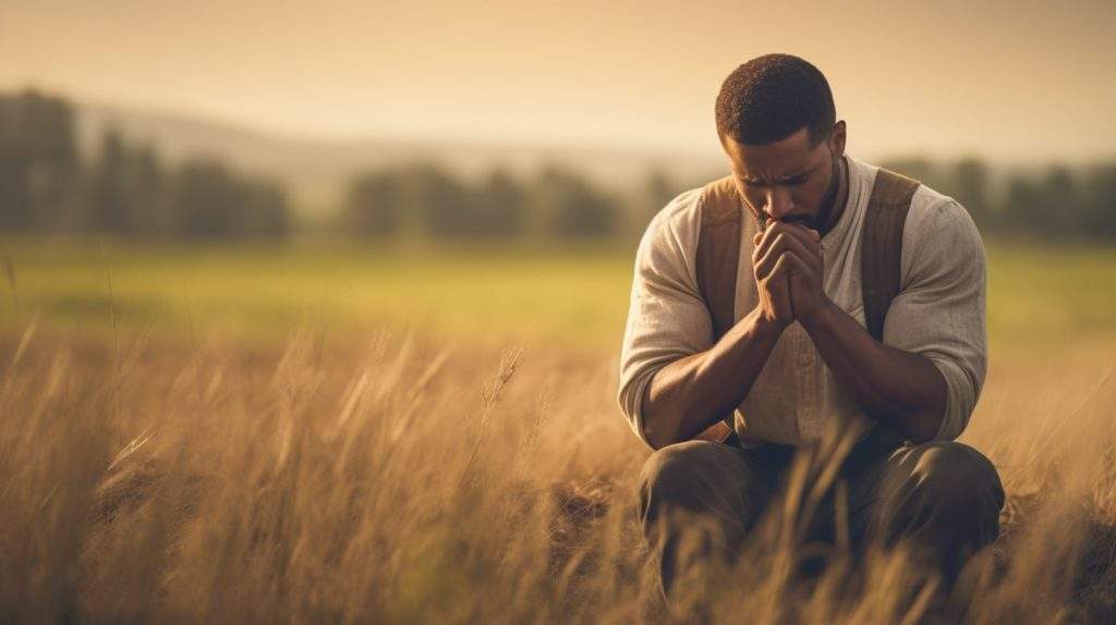Chrétien africain priant à la campagne